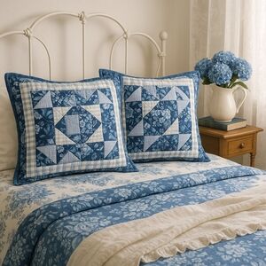 NWOT Pair of Laura Ashley Kingsberry Quilted Patchwork Shams -Cottagecore